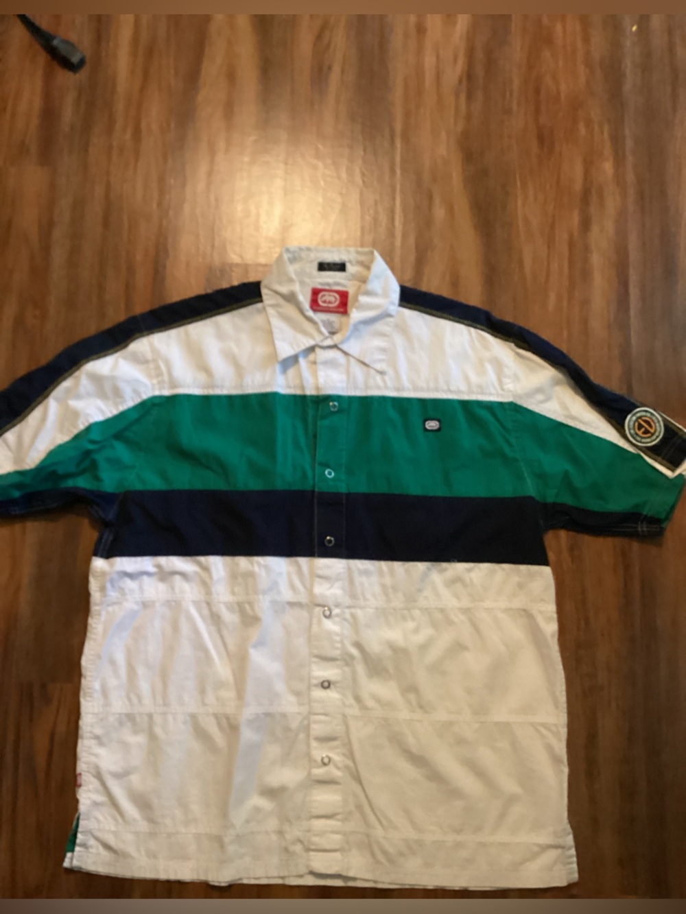 Ecko Unlimited Green Navy White Colorblock Short-Sleeve Button-Up Shirt